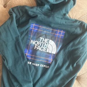 The North Face Forest Green Plaid Never Stop Exploring Medium Hoodie Sweatshirt